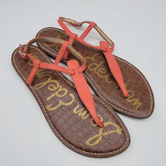 Sam Edelman Gigi Signet T-Strap Red Leather Sandals Size 8.5 Boho Style - Picture 1 of 6